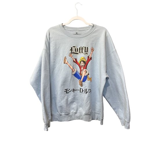 One Piece Luffy Anime Graphic Sweatshirt XL Light Blue - Picture 1 of 4